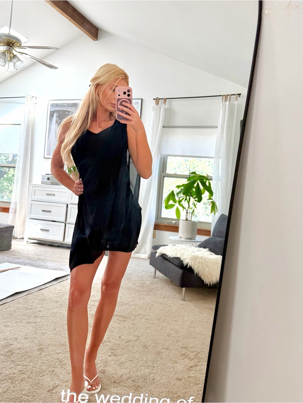 Italian Black Chiffon Overlay Classy Cocktail Mini Dress Asymmetrical Old Money
